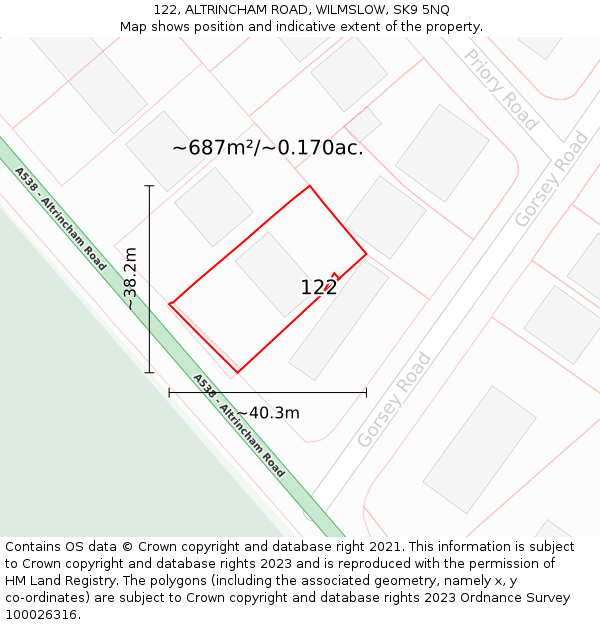 122, ALTRINCHAM ROAD, WILMSLOW, SK9 5NQ: Plot and title map