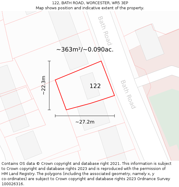 122, BATH ROAD, WORCESTER, WR5 3EP: Plot and title map