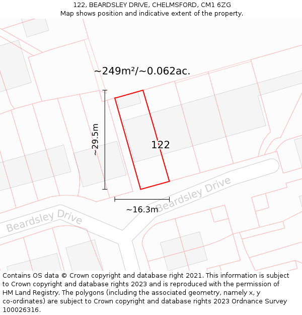 122, BEARDSLEY DRIVE, CHELMSFORD, CM1 6ZG: Plot and title map