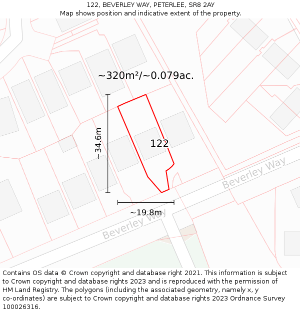 122, BEVERLEY WAY, PETERLEE, SR8 2AY: Plot and title map