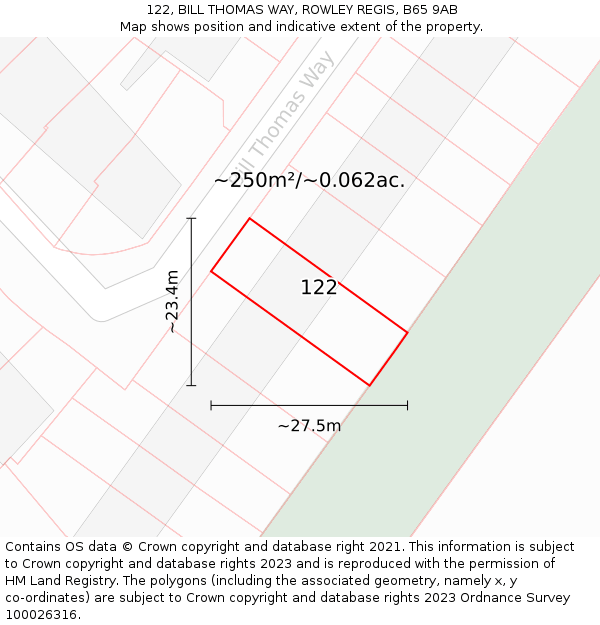 122, BILL THOMAS WAY, ROWLEY REGIS, B65 9AB: Plot and title map