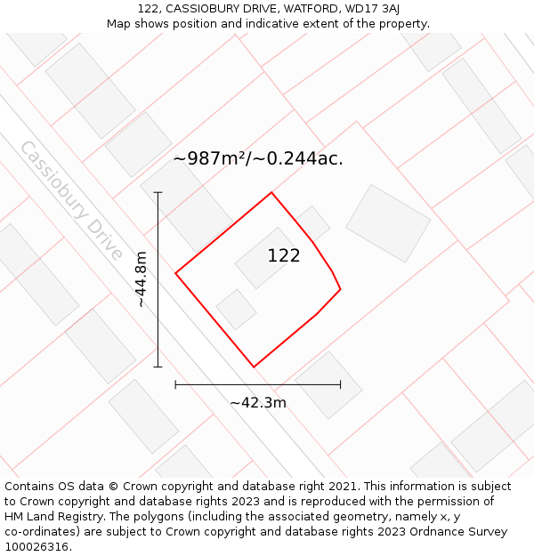 122, CASSIOBURY DRIVE, WATFORD, WD17 3AJ: Plot and title map