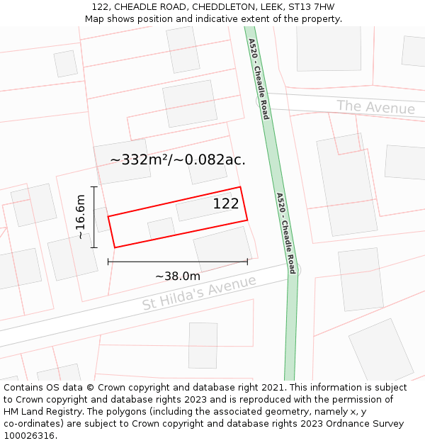 122, CHEADLE ROAD, CHEDDLETON, LEEK, ST13 7HW: Plot and title map