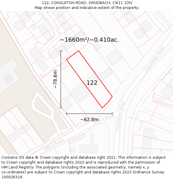 122, CONGLETON ROAD, SANDBACH, CW11 1DN: Plot and title map