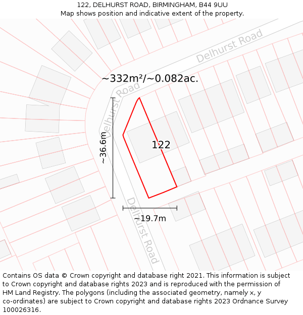 122, DELHURST ROAD, BIRMINGHAM, B44 9UU: Plot and title map