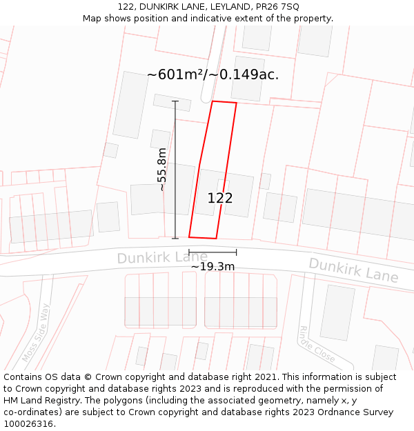 122, DUNKIRK LANE, LEYLAND, PR26 7SQ: Plot and title map