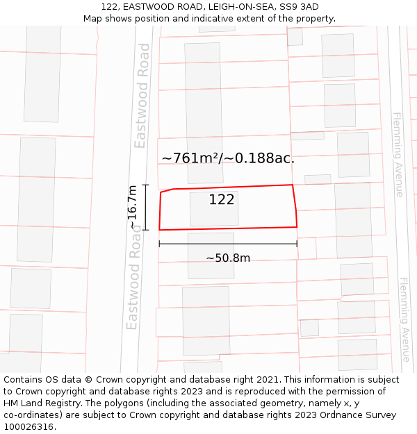 122, EASTWOOD ROAD, LEIGH-ON-SEA, SS9 3AD: Plot and title map