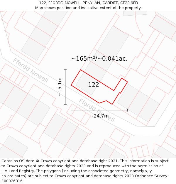 122, FFORDD NOWELL, PENYLAN, CARDIFF, CF23 9FB: Plot and title map
