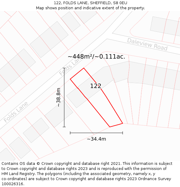 122, FOLDS LANE, SHEFFIELD, S8 0EU: Plot and title map