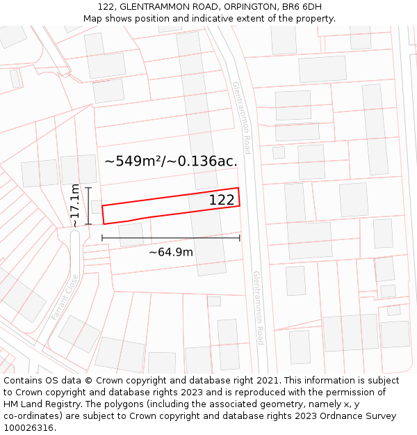 122, GLENTRAMMON ROAD, ORPINGTON, BR6 6DH: Plot and title map