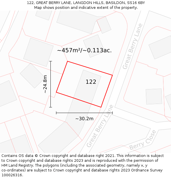 122, GREAT BERRY LANE, LANGDON HILLS, BASILDON, SS16 6BY: Plot and title map