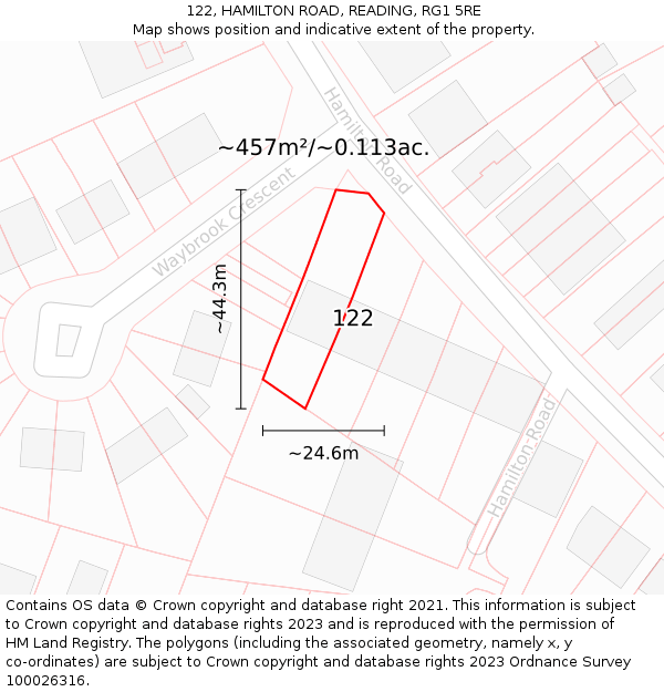 122, HAMILTON ROAD, READING, RG1 5RE: Plot and title map