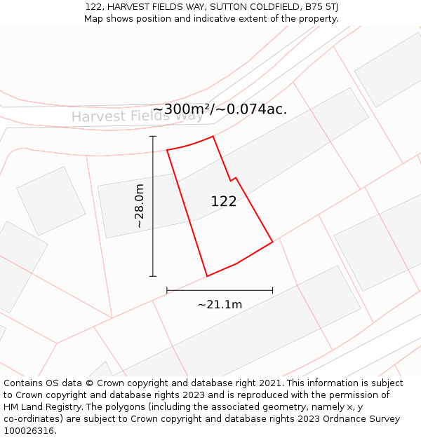 122, HARVEST FIELDS WAY, SUTTON COLDFIELD, B75 5TJ: Plot and title map