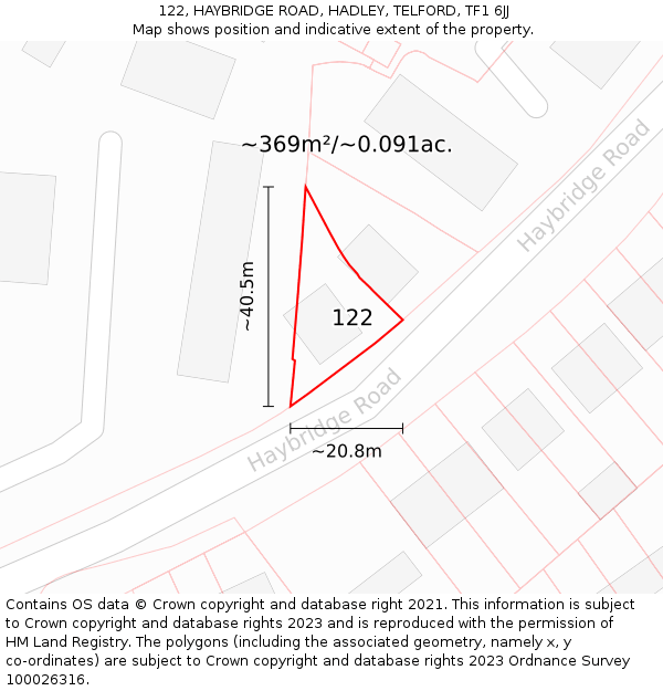 122, HAYBRIDGE ROAD, HADLEY, TELFORD, TF1 6JJ: Plot and title map