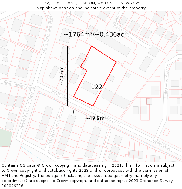 122, HEATH LANE, LOWTON, WARRINGTON, WA3 2SJ: Plot and title map