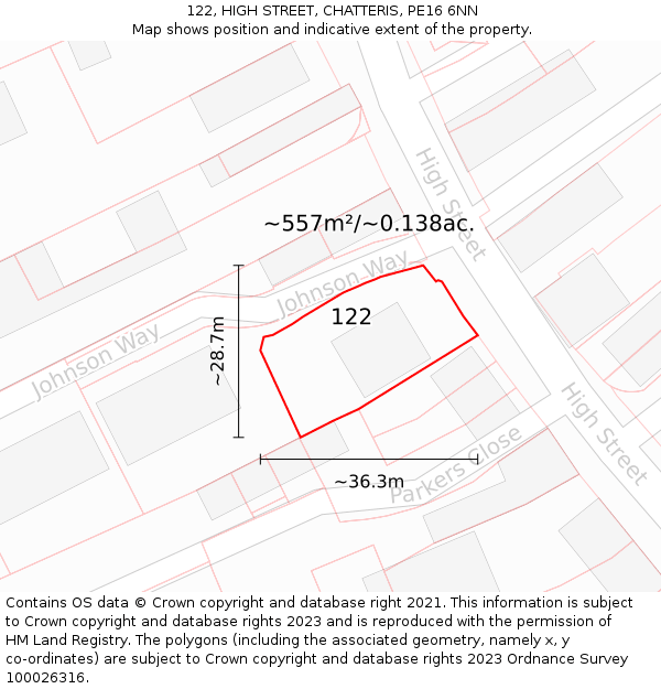 122, HIGH STREET, CHATTERIS, PE16 6NN: Plot and title map