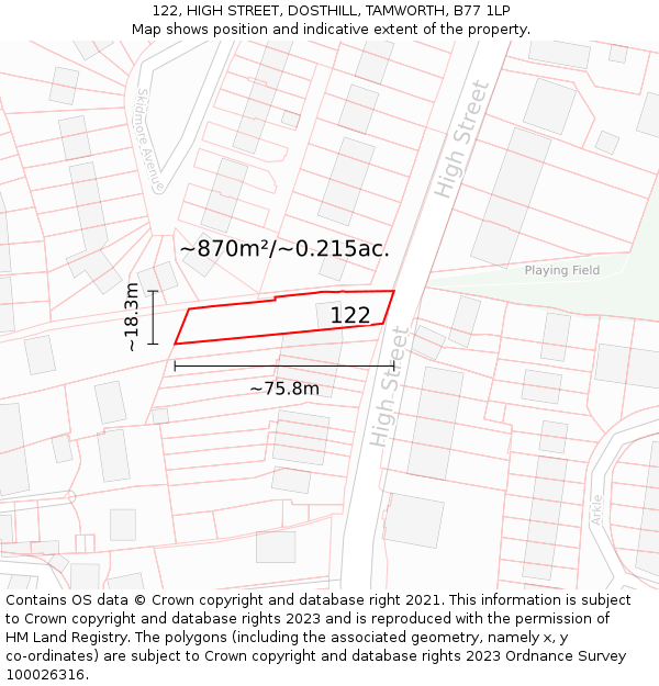 122, HIGH STREET, DOSTHILL, TAMWORTH, B77 1LP: Plot and title map