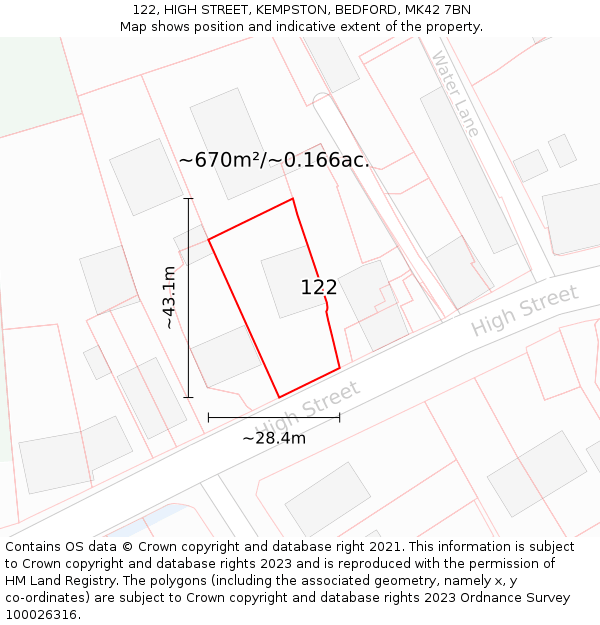 122, HIGH STREET, KEMPSTON, BEDFORD, MK42 7BN: Plot and title map