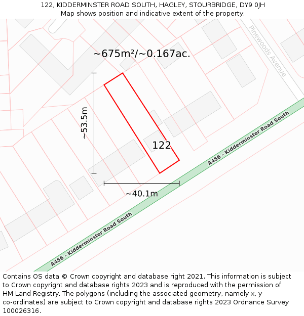 122, KIDDERMINSTER ROAD SOUTH, HAGLEY, STOURBRIDGE, DY9 0JH: Plot and title map