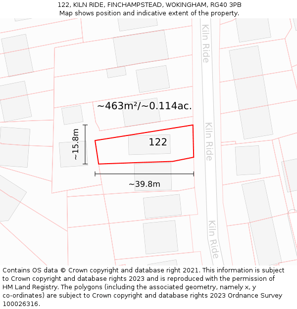 122, KILN RIDE, FINCHAMPSTEAD, WOKINGHAM, RG40 3PB: Plot and title map