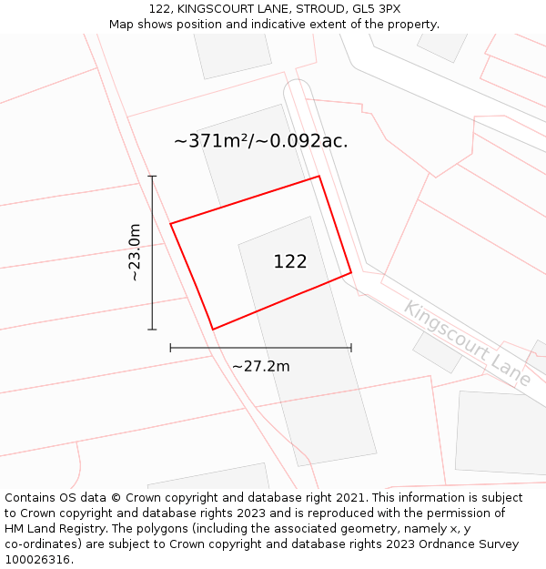 122, KINGSCOURT LANE, STROUD, GL5 3PX: Plot and title map