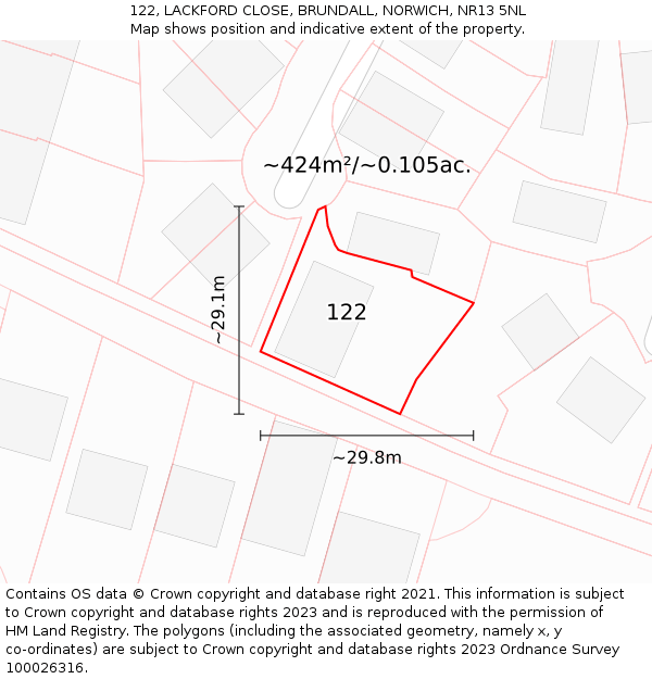 122, LACKFORD CLOSE, BRUNDALL, NORWICH, NR13 5NL: Plot and title map