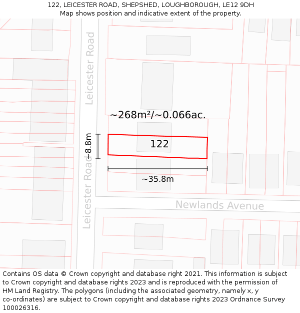 122, LEICESTER ROAD, SHEPSHED, LOUGHBOROUGH, LE12 9DH: Plot and title map