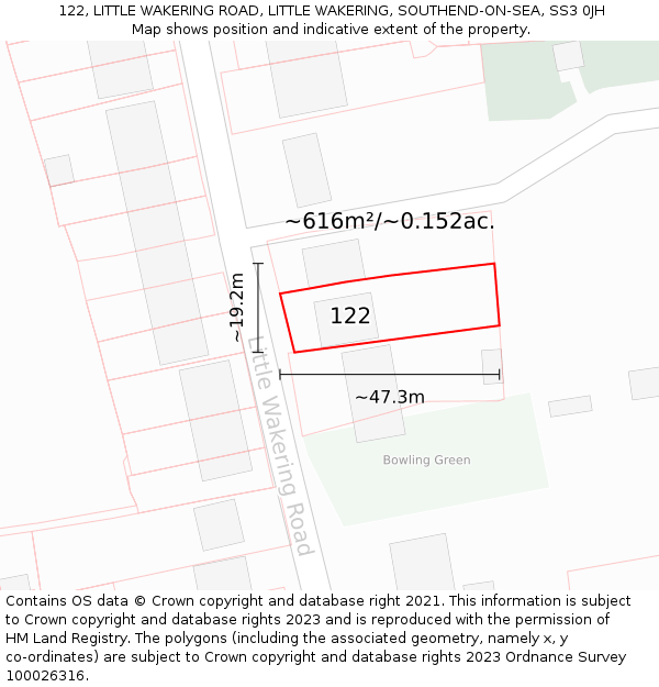 122, LITTLE WAKERING ROAD, LITTLE WAKERING, SOUTHEND-ON-SEA, SS3 0JH: Plot and title map