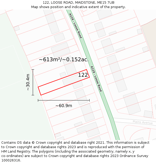 122, LOOSE ROAD, MAIDSTONE, ME15 7UB: Plot and title map