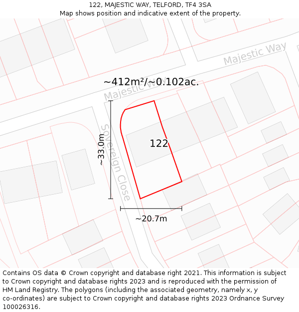122, MAJESTIC WAY, TELFORD, TF4 3SA: Plot and title map