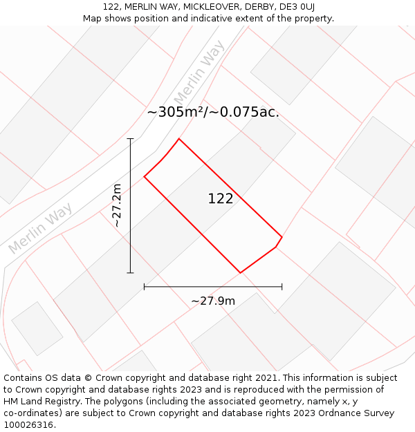 122, MERLIN WAY, MICKLEOVER, DERBY, DE3 0UJ: Plot and title map