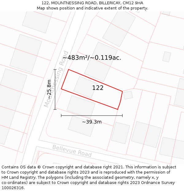 122, MOUNTNESSING ROAD, BILLERICAY, CM12 9HA: Plot and title map