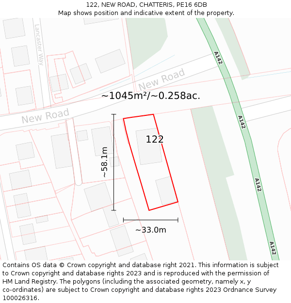 122, NEW ROAD, CHATTERIS, PE16 6DB: Plot and title map