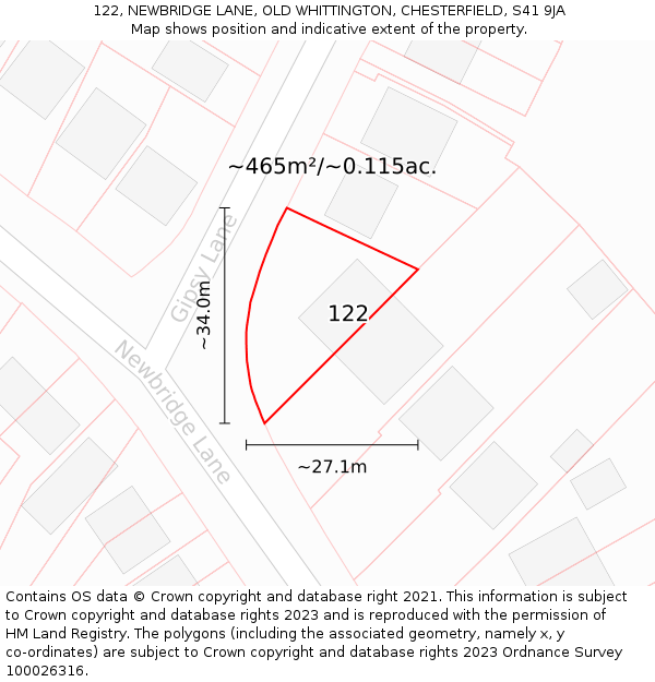 122, NEWBRIDGE LANE, OLD WHITTINGTON, CHESTERFIELD, S41 9JA: Plot and title map