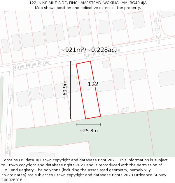 122, NINE MILE RIDE, FINCHAMPSTEAD, WOKINGHAM, RG40 4JA: Plot and title map