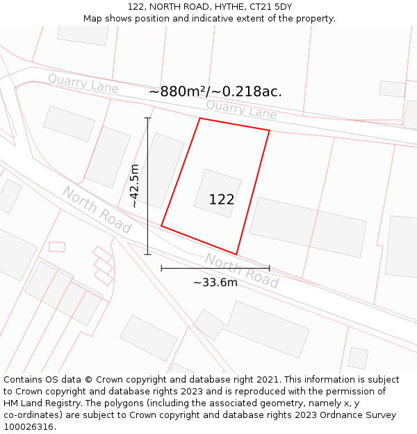 122, NORTH ROAD, HYTHE, CT21 5DY: Plot and title map