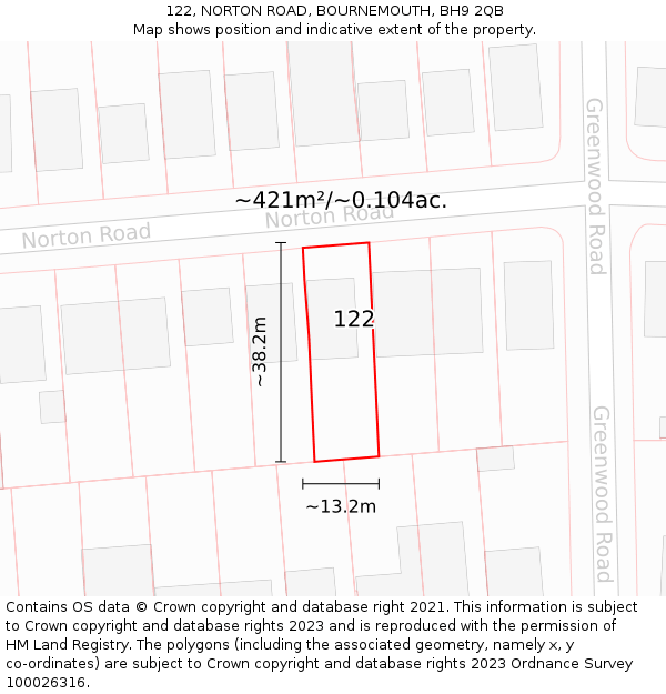 122, NORTON ROAD, BOURNEMOUTH, BH9 2QB: Plot and title map