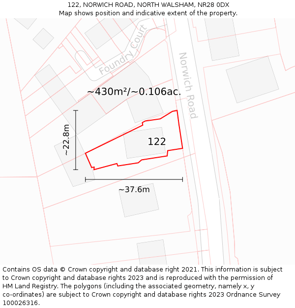 122, NORWICH ROAD, NORTH WALSHAM, NR28 0DX: Plot and title map