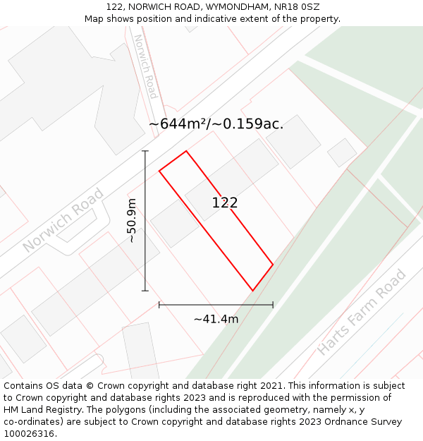 122, NORWICH ROAD, WYMONDHAM, NR18 0SZ: Plot and title map
