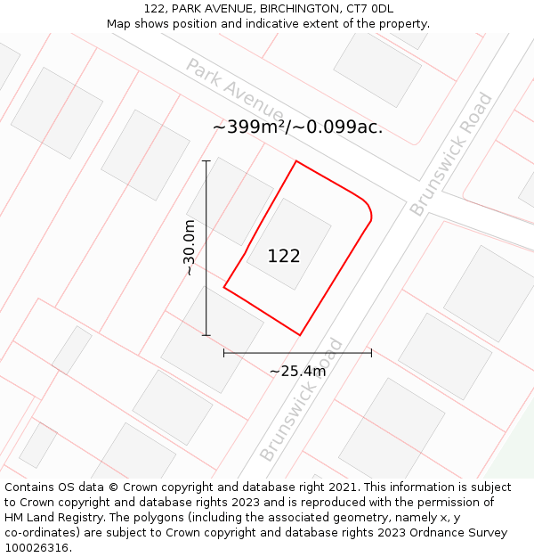 122, PARK AVENUE, BIRCHINGTON, CT7 0DL: Plot and title map