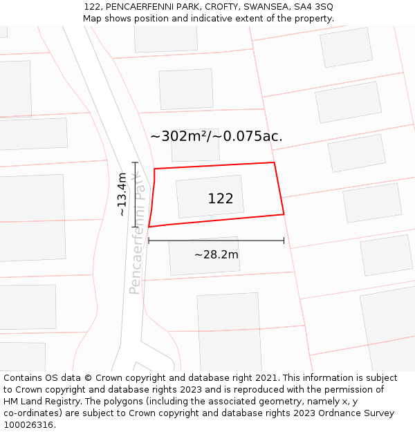 122, PENCAERFENNI PARK, CROFTY, SWANSEA, SA4 3SQ: Plot and title map