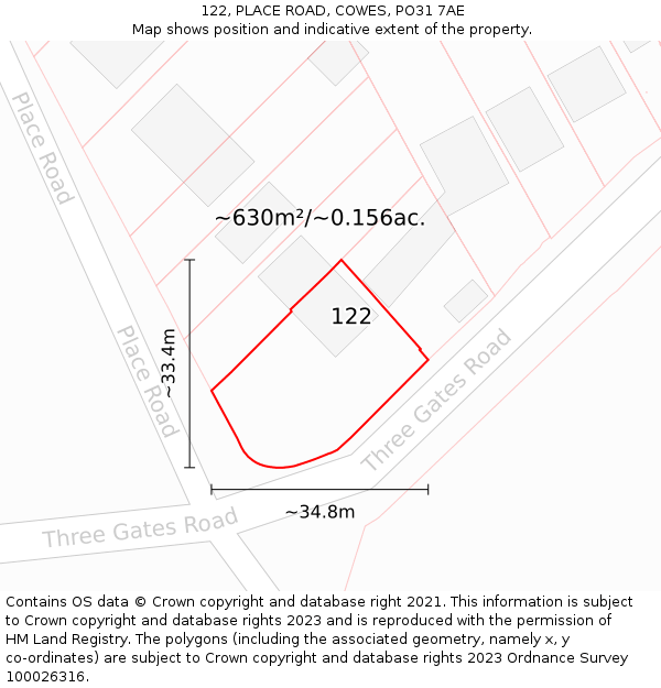 122, PLACE ROAD, COWES, PO31 7AE: Plot and title map