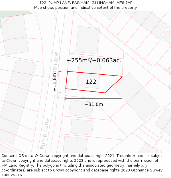 122, PUMP LANE, RAINHAM, GILLINGHAM, ME8 7AP: Plot and title map