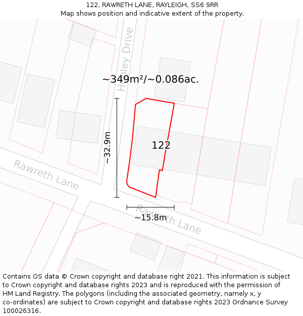 122, RAWRETH LANE, RAYLEIGH, SS6 9RR: Plot and title map