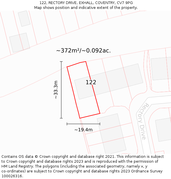 122, RECTORY DRIVE, EXHALL, COVENTRY, CV7 9PG: Plot and title map