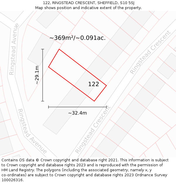 122, RINGSTEAD CRESCENT, SHEFFIELD, S10 5SJ: Plot and title map