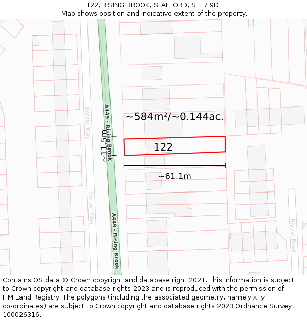 122, RISING BROOK, STAFFORD, ST17 9DL: Plot and title map
