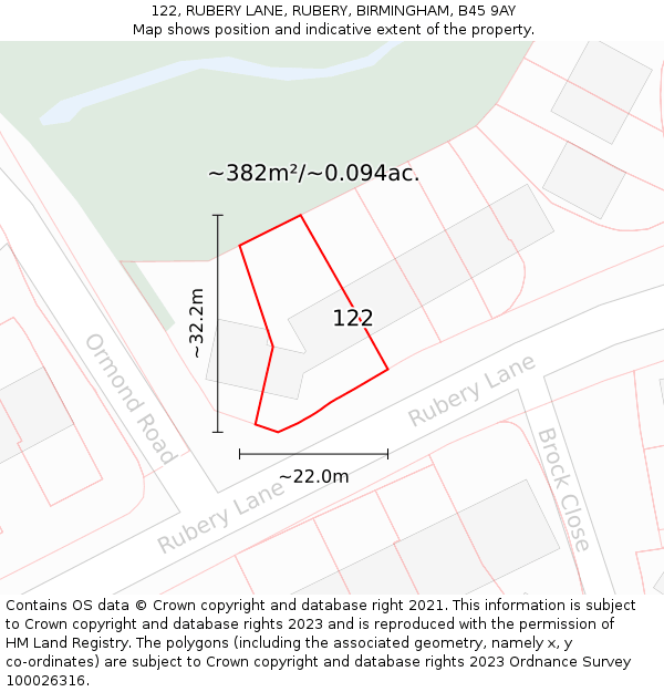 122, RUBERY LANE, RUBERY, BIRMINGHAM, B45 9AY: Plot and title map