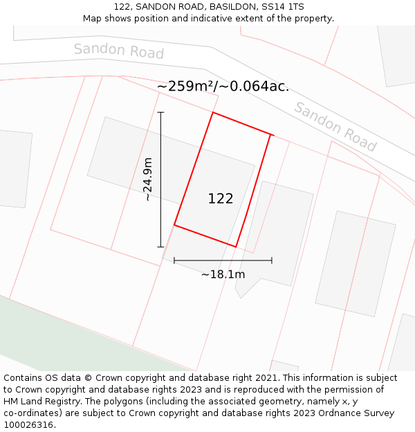 122, SANDON ROAD, BASILDON, SS14 1TS: Plot and title map
