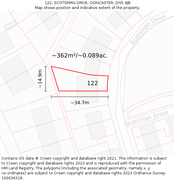 122, SCOTSMAN DRIVE, DONCASTER, DN5 9JB: Plot and title map